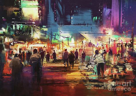 Night Market Painting by Tithi Luadthong - Pixels