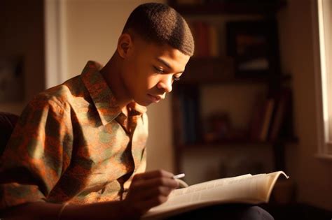 Premium Photo | Male african american teenager reading books in home ...