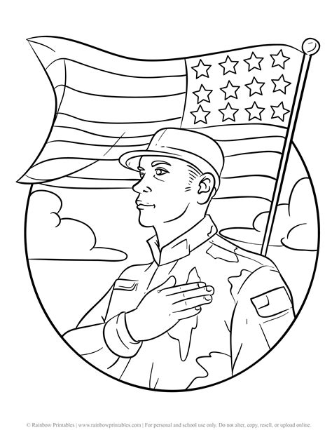 US American Soldier Army Navy Coloring Pages For Kids Patriotic July 4th Independence Day Simple ...