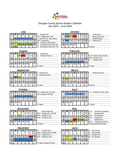 Douglas County Schools Calendar 2023-2024 in PDF