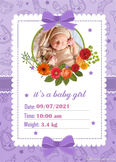 Customize Your Own Baby Girl's Birth Announcement Card