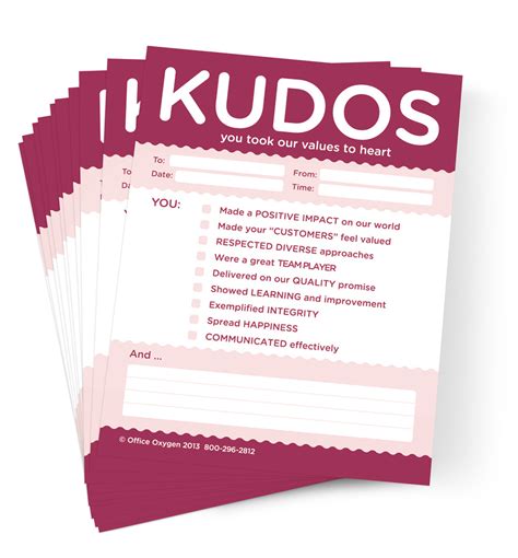 Kudos for Values - 10 Motivational Note Pads for work