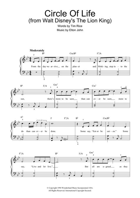 Elton John - Circle Of Life (from The Lion King) at Stanton's Sheet Music