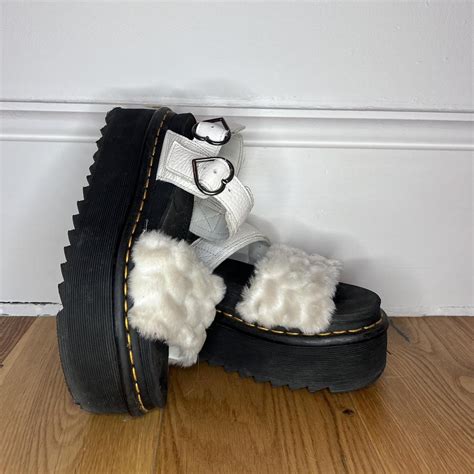 Dr Martens white fluffy sandals size 5 Only worn on... - Depop