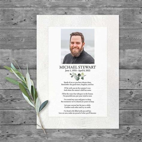 Funeral Tribute Card Template with Photo and Poem for a Celebration of ...