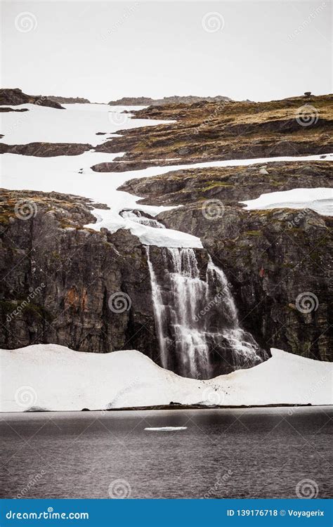 Snowy mountains in Norway stock photo. Image of aurlandsvegen - 139176718