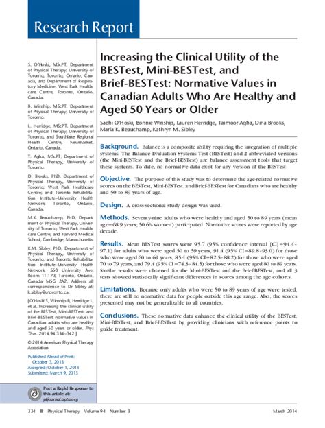 (PDF) Increasing the Clinical Utility of the BESTest, Mini-BESTest, and ...