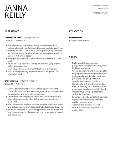 Advertiser Resume Samples | Velvet Jobs