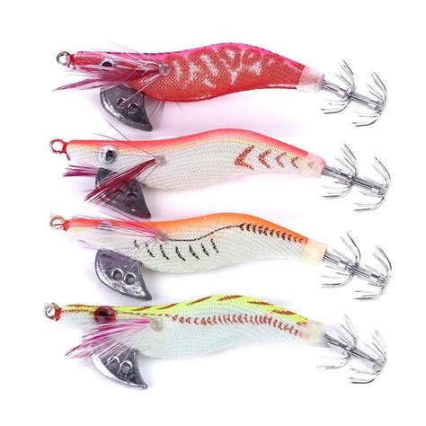 HENGJIA 4pcs 8cm 7.4 squid jigs with hook fishing squid lures fishing ...