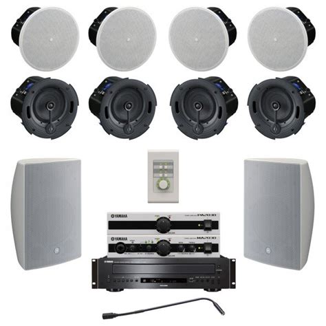 Small Conference Room Sound System with 8 Yamaha VXC and 2 VXS Series Speakers Power Amplifier ...