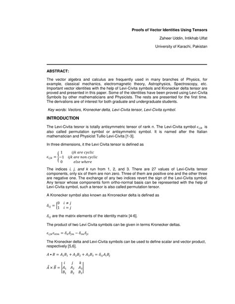 (PDF) Proofs of Vector Identities Using Tensors