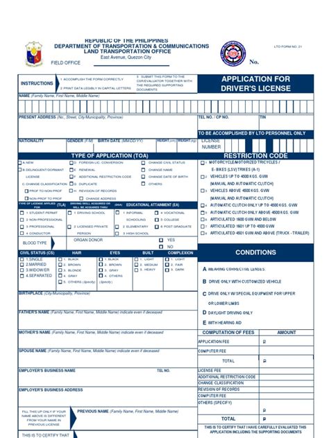 Application For Driver's License Form | PDF | Traffic | Automobiles