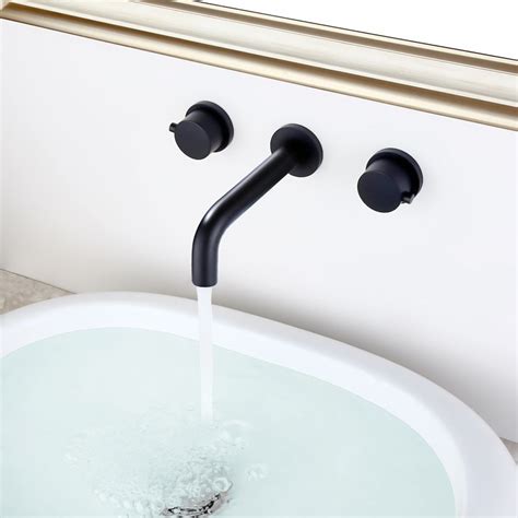 Stev Modern Matte Black Wall-Mount Bathroom Sink Faucet with Double ...