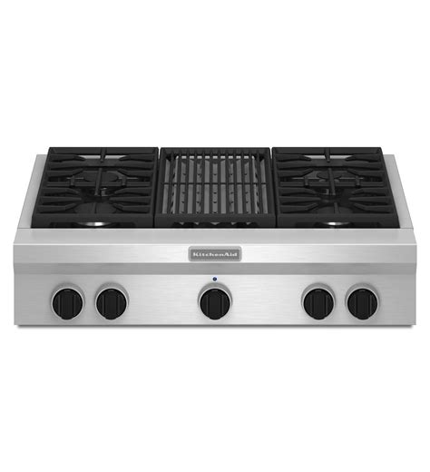 KitchenAid® 36-Inch 4-Burner with Grill, Gas Rangetop, Commercial-Style (KGCU462VSS Stainless ...