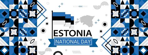 Estonia national day banner with Estonian flag colors theme and geometric abstract retro modern ...