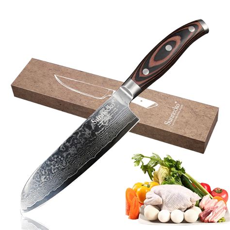 SUNNECKO 7'' Santoku Knife 73 Layers Damascus Steel Japanese VG10 Sharp ...