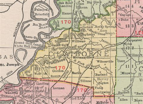 Claiborne County, Mississippi, 1911, Map, Rand McNally, Port Gibson ...