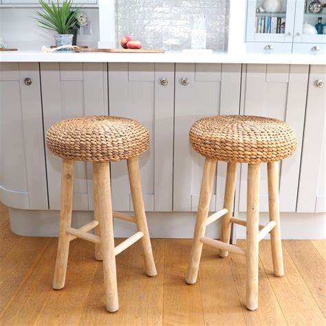 Rustic Round Wicker Bar Stool - Backless | ZaZa Homes