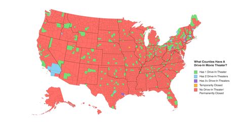 This Map Shows Every Drive-In Movie Theater in Each US County