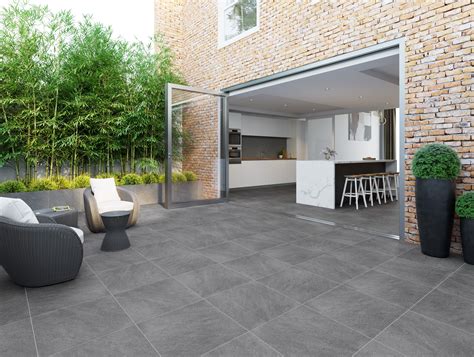 Dakota Dark Grey Outdoor Riven Porcelain Slab Tile - Tiles from Tile Mountain | Patio garden ...