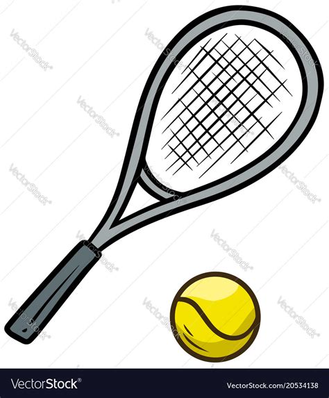 Cartoon tennis racket and yellow ball Royalty Free Vector