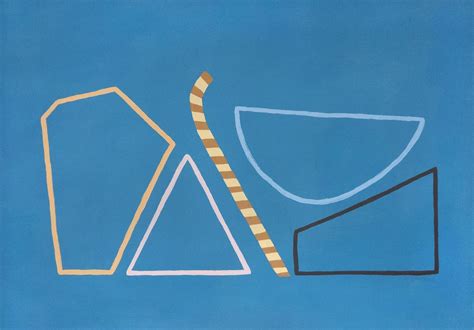 Amanda Andersen - "Wireframe Blue Cone" Minimal Abstract Painting on Paper, Blue Still Life Line ...