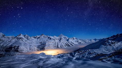 2560x1440 Starry Night Snow Covered Mountains 4k 1440P Resolution ,HD 4k Wallpapers,Images ...