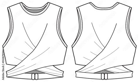 Women's Sleeveless Crop top T Shirt with wraparound waist flat sketch ...