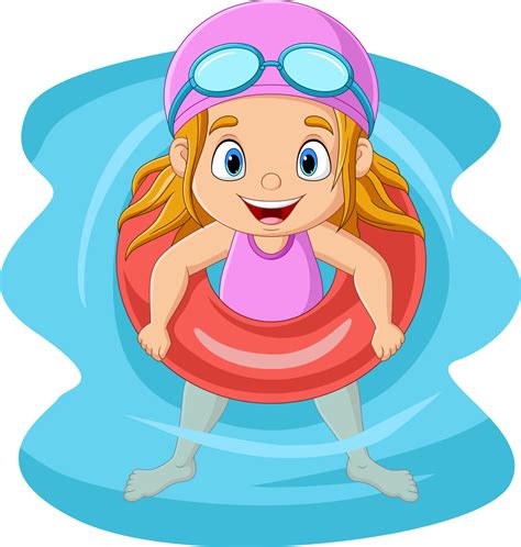 Cartoon little girl floating with inflatable ring 9339715 Vector Art at ...