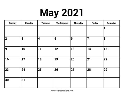 May 2021 Calendars – Calendar Options