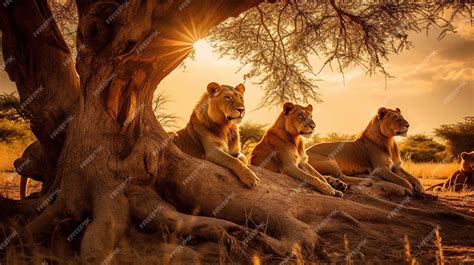 Premium AI Image | Lion in the savanna