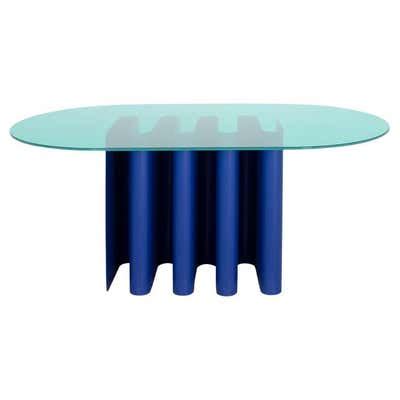 Blue Marquette Double Pedestal Table by Leland International at 1stDibs