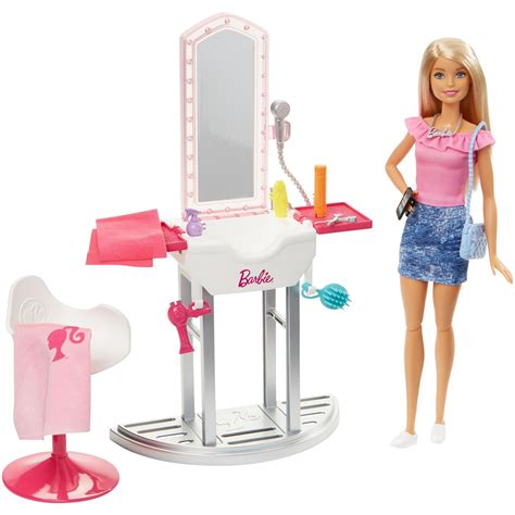 Barbie Salon Station Furniture Set with Doll & Accessories, Blonde - Walmart.com - Walmart.com