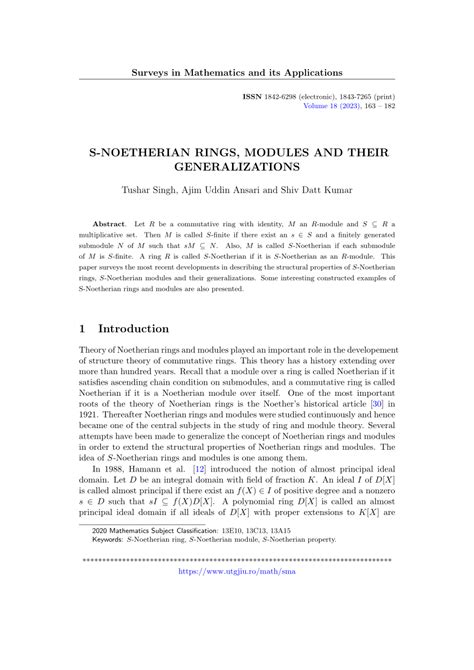 (PDF) S-NOETHERIAN RINGS, MODULES AND THEIR GENERALIZATIONS