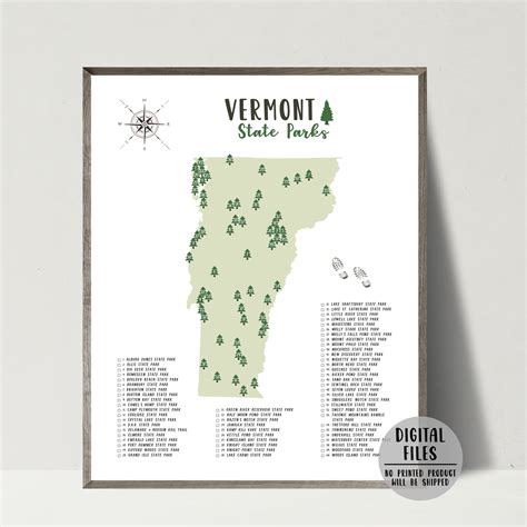 Vermont State Parks Map | Vermont Map Print | Gift For Hiker – Nomadic ...