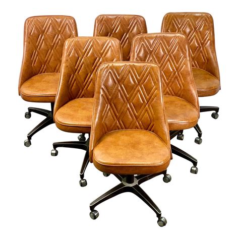 Vintage Chromcraft Mid Century Modern Quilted Leather Swivel Dining Chairs - Set of 6 | Chairish