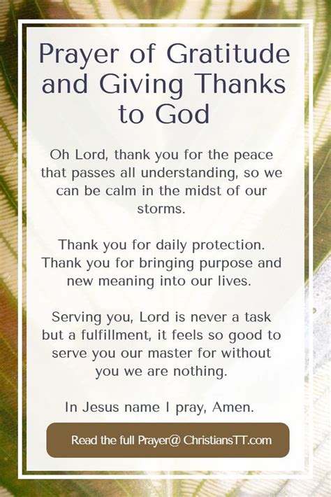 a prayer card with the words, prayer of gratitude and giving thanks to god