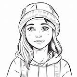 Illustration Of A Girl Wearing Hat Coloring Pages Outline Sketch  sketch template