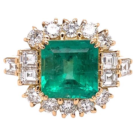 Emerald, Platinum, Yellow Gold, Diamond Ring For Sale at 1stDibs