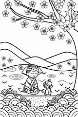 Beneath The Cherry Blossom Canopy Coloring Page  Free & Printable sketch template
