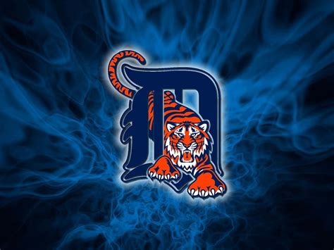 Download Detroit Tigers Logo Scattered Blue Smoke Wallpaper | Wallpapers.com