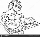 Dibujo Pizarra Jugando Tocadiscos Doble Vector Gráfico Vectorial  sketch template