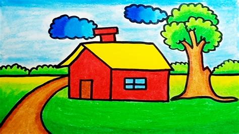 How To Draw House Scenery For Kids |Drawing House Scenery Very Easy ...