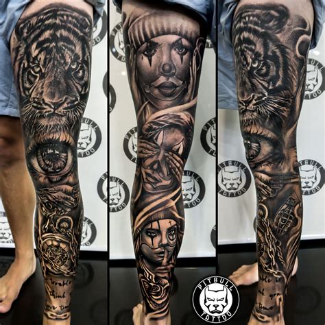 Full leg sleeve tattoo Black & Grey Realistic chicano style | chicano tattoos leg sleeve # | Leg ...