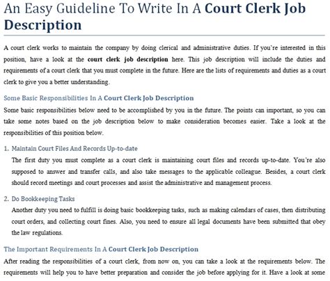 An Easy Guideline To Write In A Court Clerk Job Description | shop fresh