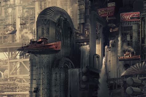 Dieselpunk City, Anthony Brault on ArtStation at https://www.artstation.com/artwork/8lakPn ...