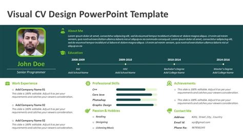 Visual CV Design PowerPoint Template | Creative Resume PPT