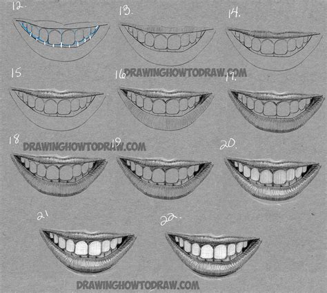 How to Draw a Mouth Full of Teeth : Drawing a Smiling Mouth and Teeth Step by Step Drawing ...