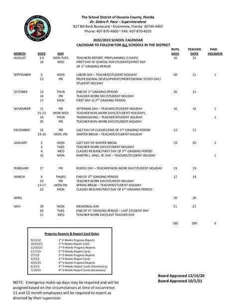 Osceola County School Calendar 2022-2023 & Holidays