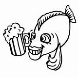 Coloring Outline A Happy Funny Fish Holding Mug Of Pivots Stock  sketch template